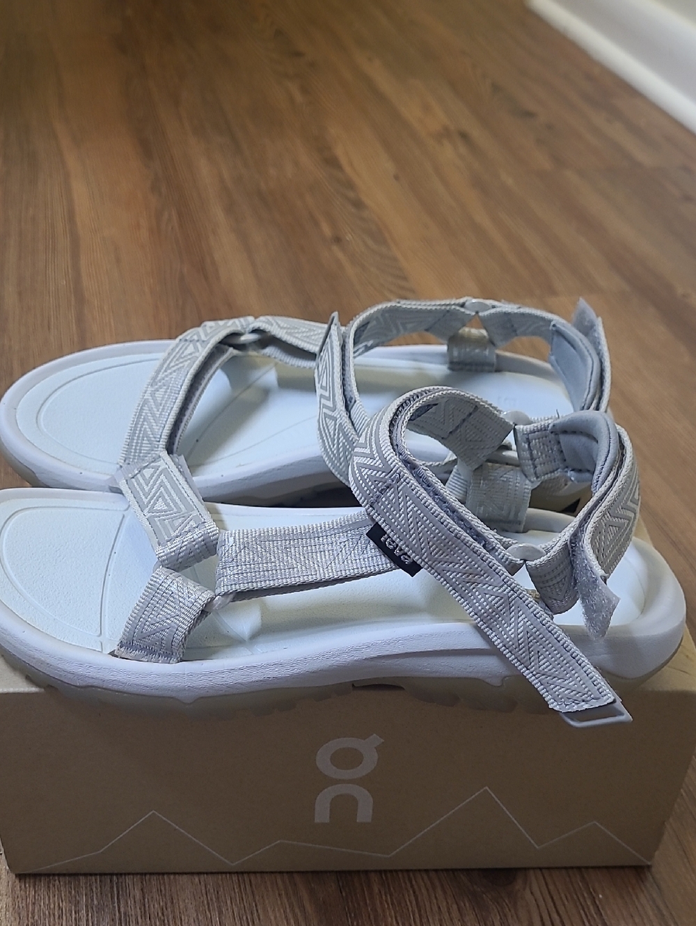 Teva Light Gray and White Strappy Sport Sandals